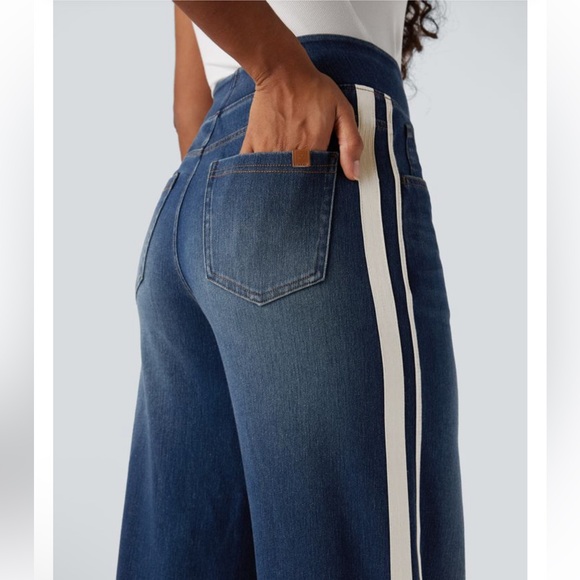NWT Halara Wide Leg Flex Denim with White Stripes Size L - Picture 3 of 12